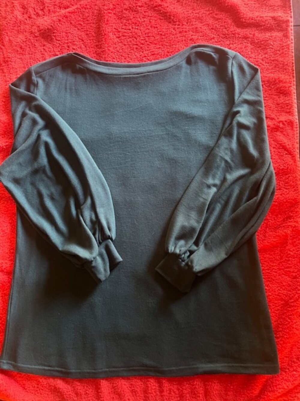 Amaryllis Brand Hunter Green Knit Top with Long Puff Sleeves